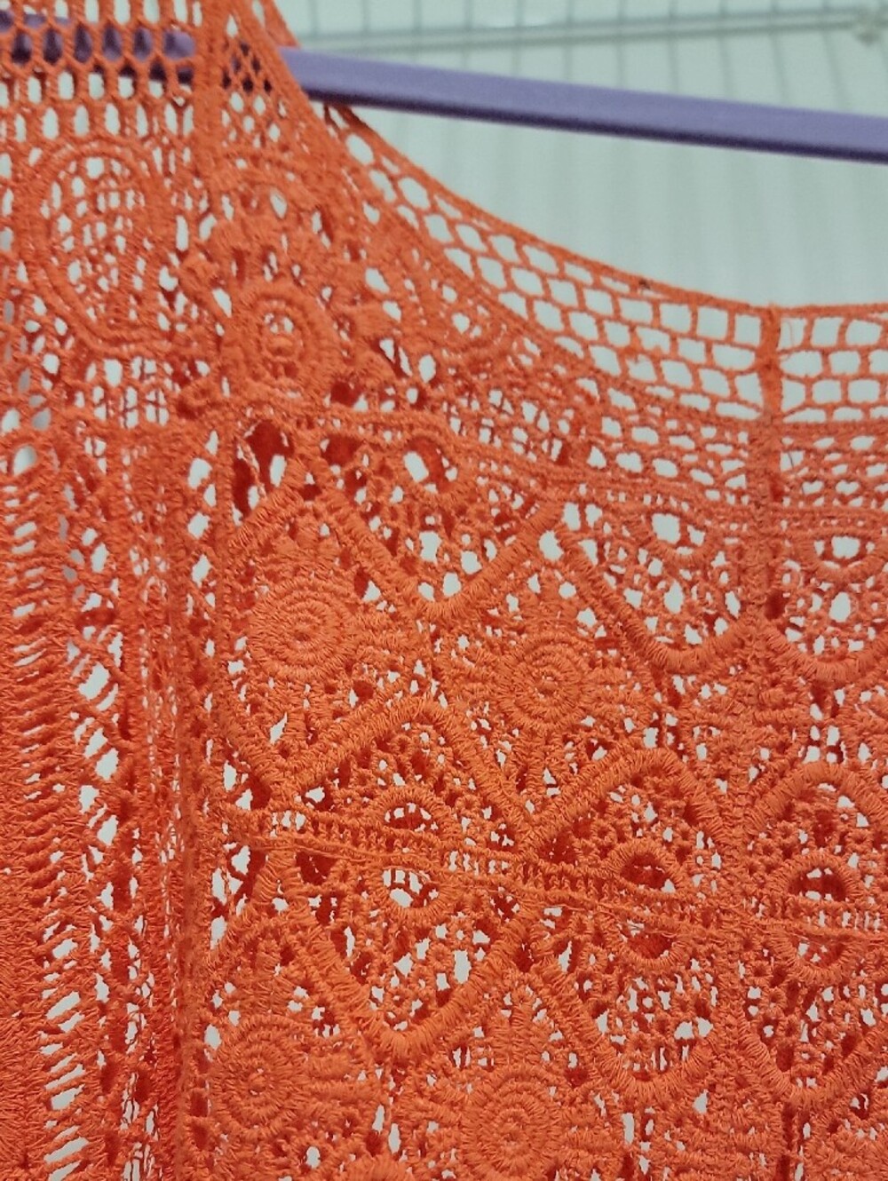Crocheted Fringe Cover-Up Top in Coral Large/extra Large. Very Cute! - Picture 6 of 10